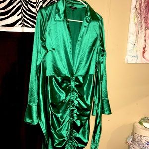 silk collard bell sleeve dress